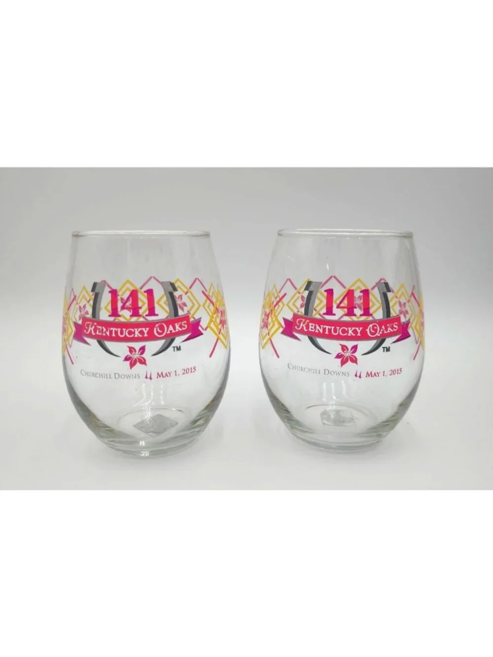 Kentucky Oaks 141 Churchill Downs May 2015 Stemless Wine Glasses Set Of 2 14oz